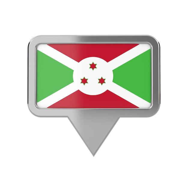 Icona dell'indicatore di posizione della bandiera del Burundi Rendering 3D