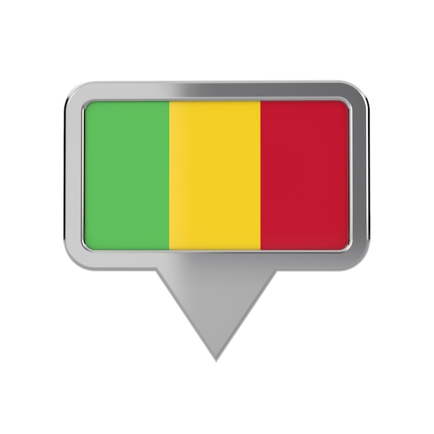 Icona dell'indicatore di posizione della bandiera del Mali Rendering 3D