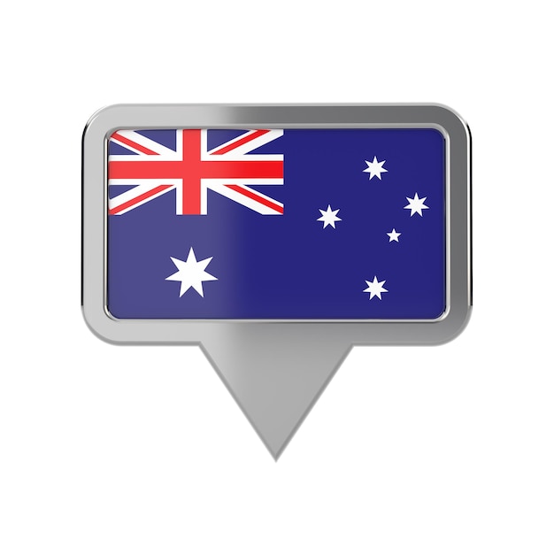 Icona dell'indicatore di posizione della bandiera dell'Australia Rendering 3D