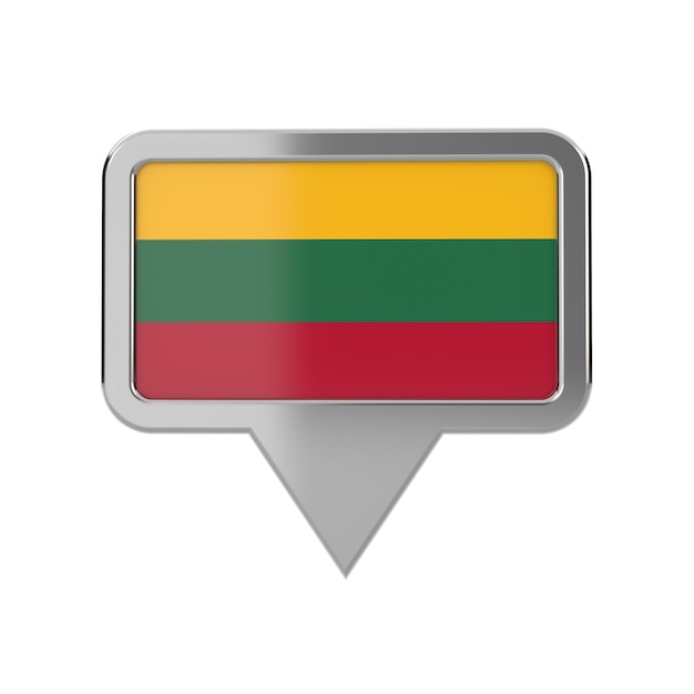 Icona dell'indicatore di posizione della bandiera della Lituania Rendering 3D