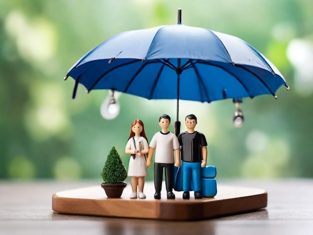 icona dell'ombrello e modello di famiglia Protezione della sicurezza e assicurazione sanitaria Il concetto di casa di famiglia