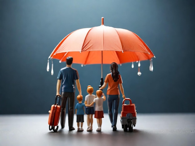 icona dell'ombrello e modello di famiglia Protezione della sicurezza e assicurazione sanitaria Il concetto di casa di famiglia