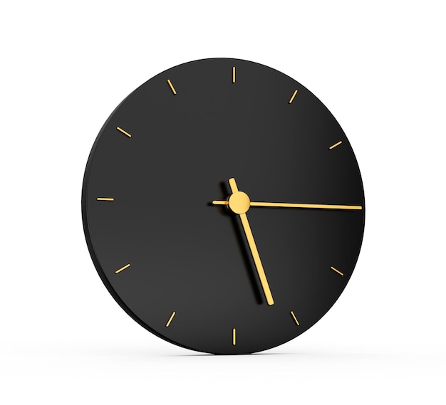 Icona dell'orologio in oro Premium isolata 515 o un quarto delle cinque su sfondo nero dell'icona Cinque quindici