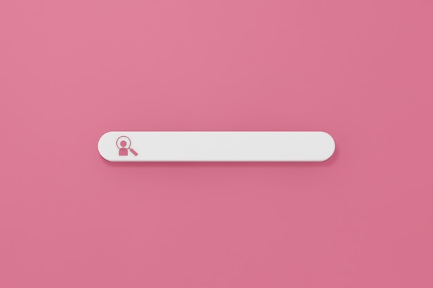 Icona della barra di ricerca delle informazioni sulla persona Internet su sfondo rosa. Rendering 3D