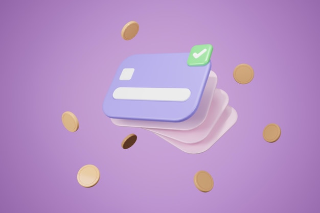 icona della carta di credito 3d per pagamenti contactless concetto di pagamento online rendering 3d