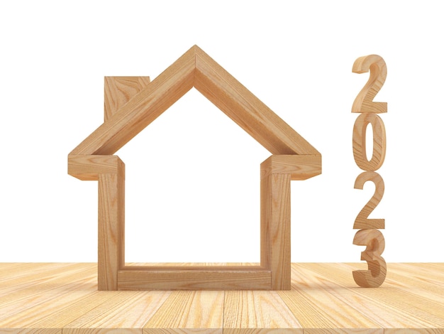 Icona della casa in legno con il numero di Capodanno