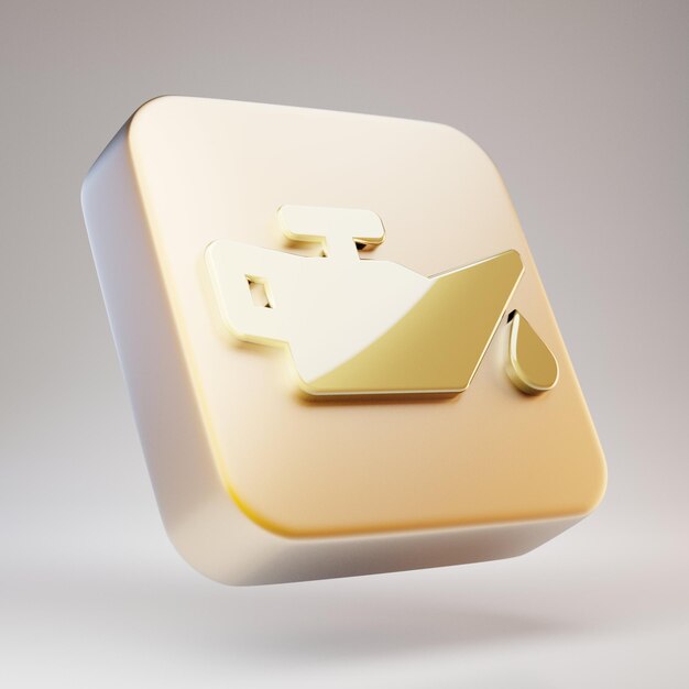 Icona della lattina di olio. Simbolo dorato della latta dell'olio su placcato oro opaco. 3D ha reso l'icona dei social media.