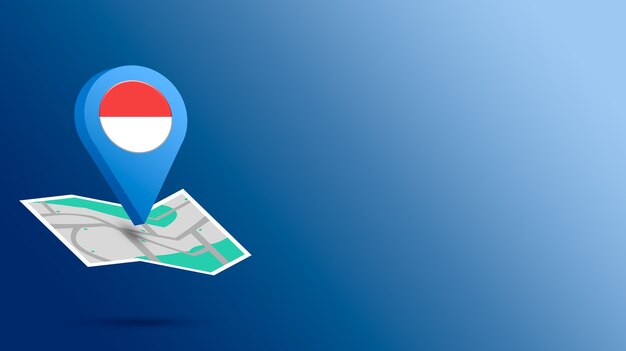 Icona della posizione con bandiera Indonesia sulla mappa 3d rendering