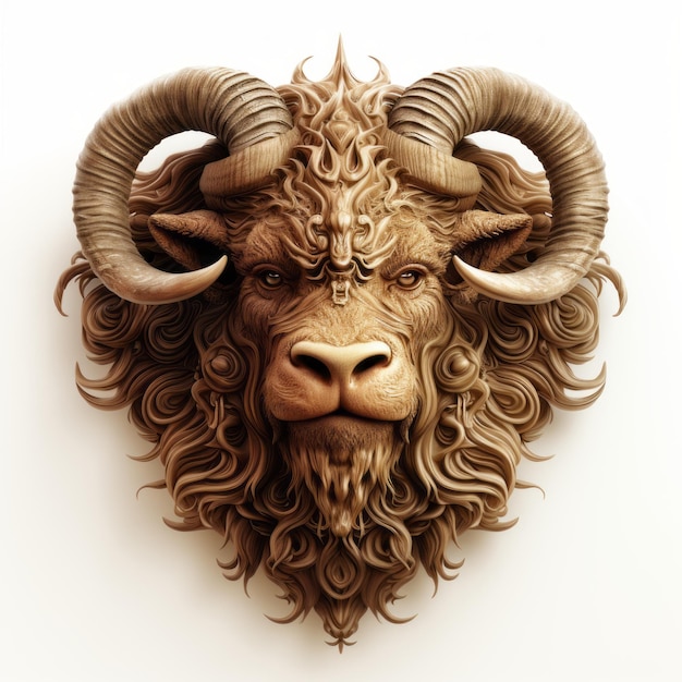 Icona dettagliata della testa di yak intagliata in 3D ispirata all'arte fantasy