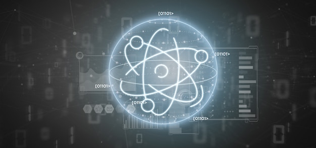 Icona di atomo circondata da dati