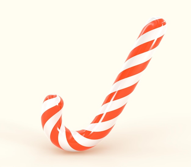 Icona di bastoncino di zucchero di Natale 3D Lecca lecca di canna di caramello di Babbo Natale con strisce bianche rosse Dolce tradizionale di Natale isolato con bastone da passeggio con motivo a strisce Elemento di design creativo