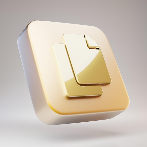 Icona di copia. Simbolo della copia dorata su placcato oro opaco. 3D ha reso l'icona dei social media.