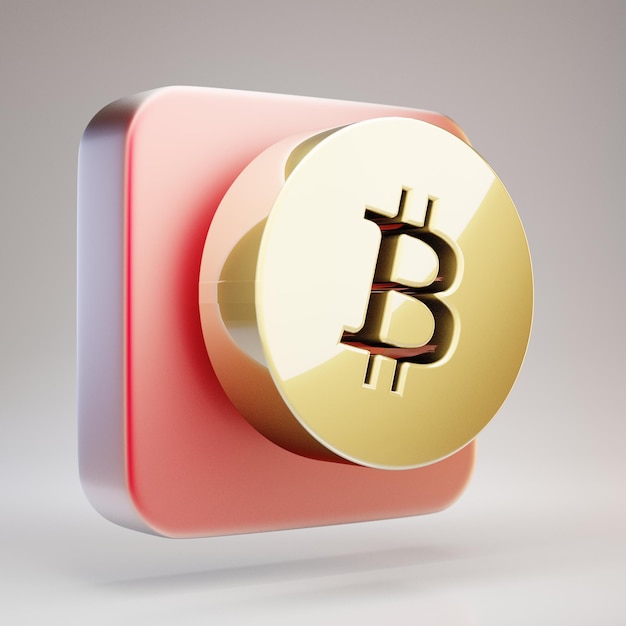 Icona di criptovaluta Biticon. Simbolo di biticon rendering 3d in oro su placcato in oro rosso opaco.