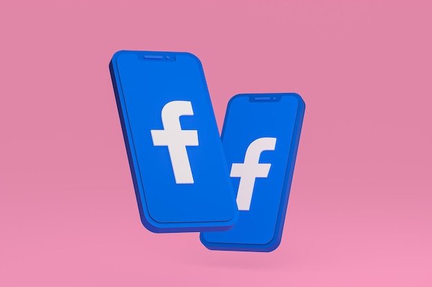 Icona di Facebook sul rendering 3d dello smartphone o del telefono cellulare sullo schermo