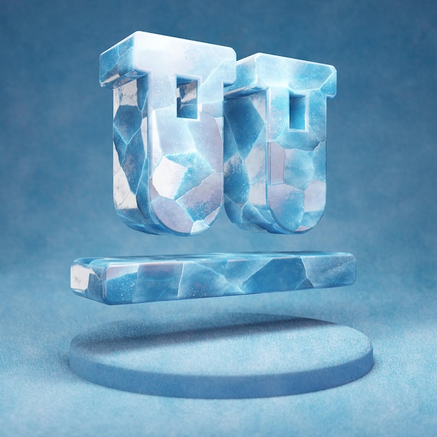 Icona di fiale. Simbolo di fiale di ghiaccio blu incrinato sul podio di neve blu. Icona social media per sito Web, presentazione, elemento modello di design. Rendering 3D.