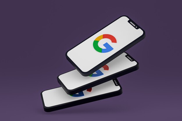 Icona di Google sullo schermo dello smartphone o del telefono cellulare 3d render