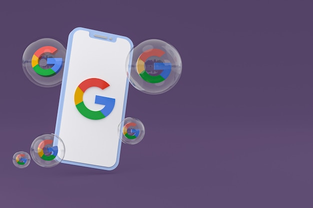 Icona di Google sullo schermo dello smartphone o del telefono cellulare 3d render