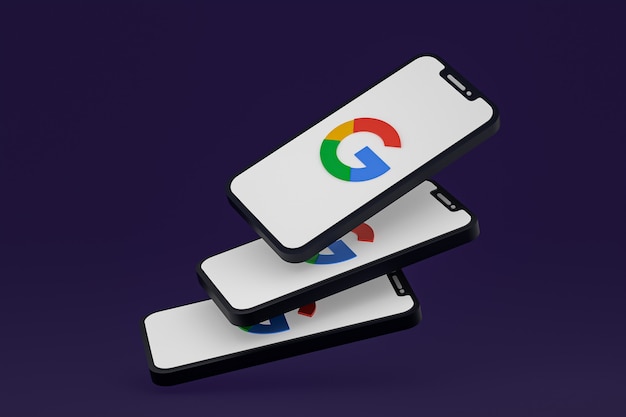 Icona di Google sullo schermo dello smartphone o del telefono cellulare 3d render