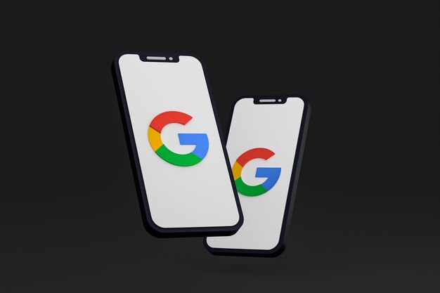 Icona di Google sullo schermo dello smartphone o del telefono cellulare 3d render