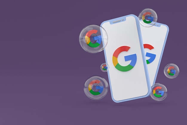 Icona di Google sullo schermo dello smartphone o del telefono cellulare 3d render