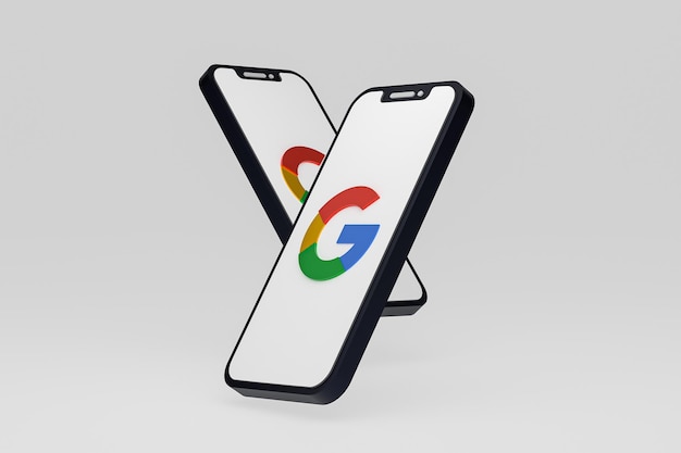 Icona di Google sullo schermo smartphone o telefono cellulare rendering 3d