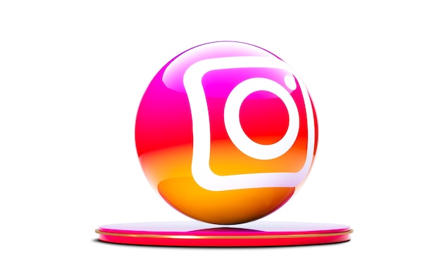 Icona di Instagram nella sfera 3d isolata su priorità bassa bianca.