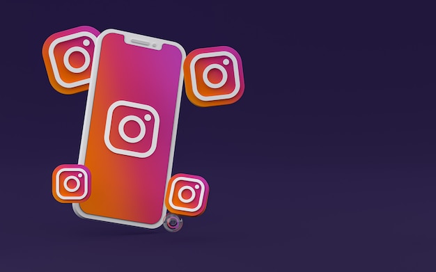 Icona di Instagram sullo schermo dello smartphone o del cellulare e le reazioni di instagram amano il rendering 3d 3