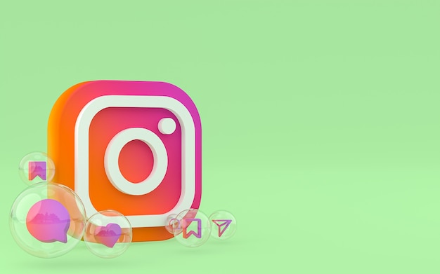 Icona di Instagram sullo schermo dello smartphone o del cellulare e le reazioni di instagram amano il rendering 3d 3