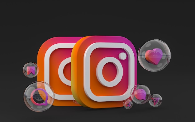 Icona di Instagram sullo schermo dello smartphone o del cellulare e le reazioni di Instagram amano il rendering