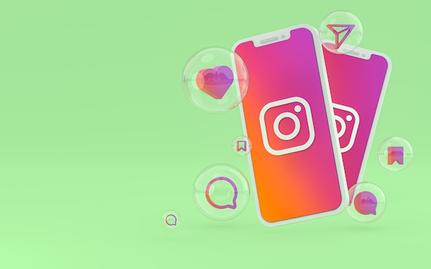 Icona di Instagram sullo schermo dello smartphone o del cellulare e le reazioni di Instagram amano il rendering