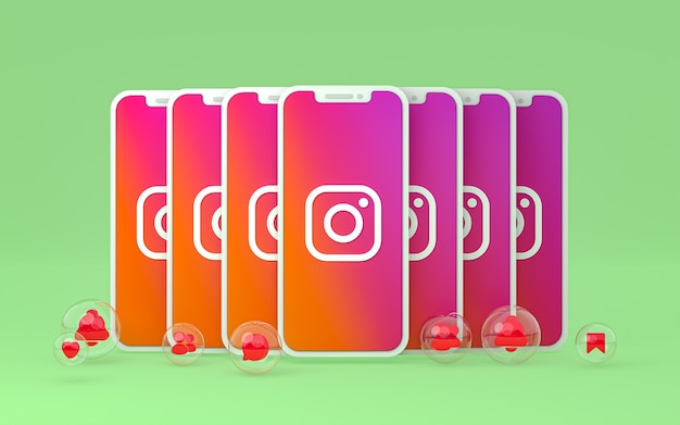 Icona di Instagram sullo schermo dello smartphone o del cellulare, rendering 3d