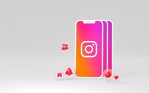 Icona di Instagram sullo schermo dello smartphone o del cellulare, rendering 3d