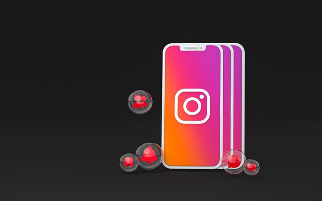 Icona di Instagram sullo schermo dello smartphone o del cellulare, rendering 3d