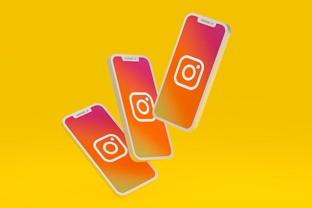 Icona di Instagram sullo schermo dello smartphone o del telefono cellulare 3d render