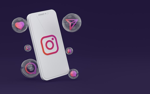 Icona di Instagram sullo schermo dello smartphone o del telefono cellulare 3d render