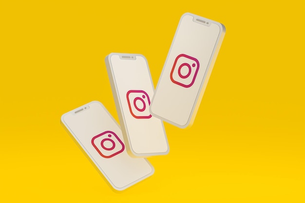 Icona di Instagram sullo schermo smartphone o telefono cellulare rendering 3d