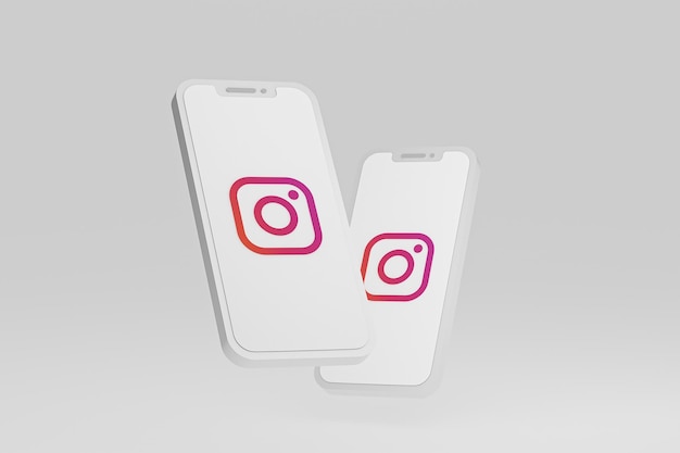 Icona di Instagram sullo schermo smartphone o telefono cellulare rendering 3d