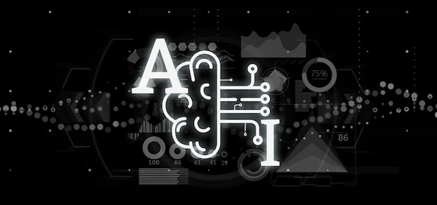 Icona di intelligenza artificiale con metà cervello e metà circuito