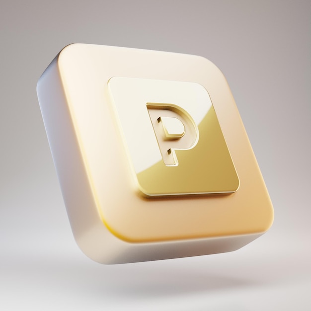 Icona di parcheggio. Simbolo di parcheggio dorato su placca in oro opaco. 3D ha reso l'icona dei social media.
