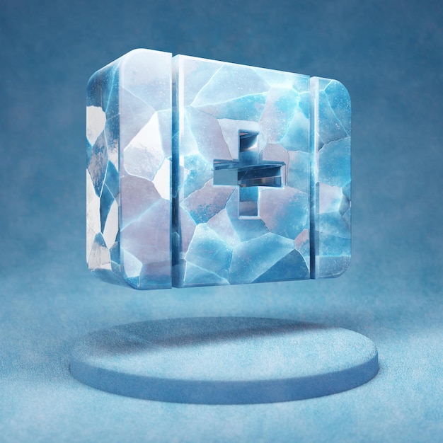 Icona di pronto soccorso. Simbolo blu incrinato del pronto soccorso del ghiaccio sul podio blu della neve Icona social media per sito Web, presentazione, elemento modello di design. Rendering 3D.