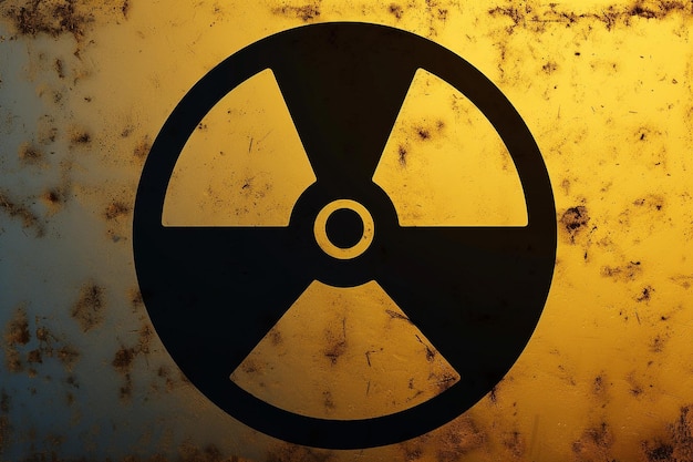 icona di radiazione segno metallico giallo e nero rischio potenza radioattiva reattore pericoloso avvertimento energia medicina salute