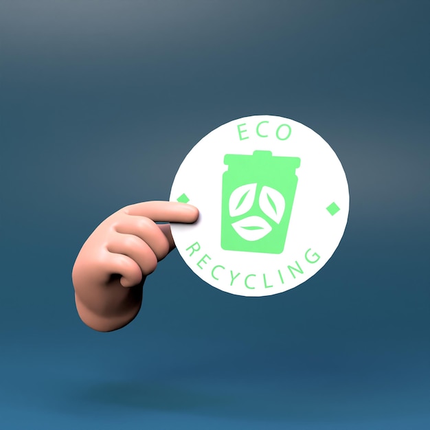 Icona di riciclaggio eco con tenuta a mano Illustrazione di rendering 3d del concetto di ecologia