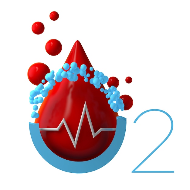 Icona di saturazione di ossigeno nel sangue con frequenza cardiaca. Design minimale e moderno. illustrazione 3D.