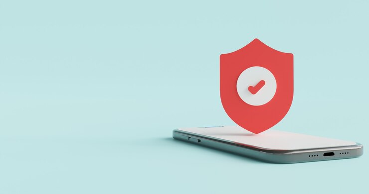 Icona di sicurezza 3D su smartphone Concetto di sicurezza informatica