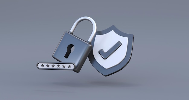 icona di sicurezza online nera su sfondo nero rendering 3D