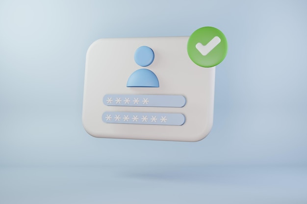 Icona di sicurezza per l'accesso al registro 3D renderID e password per il profilo di accesso