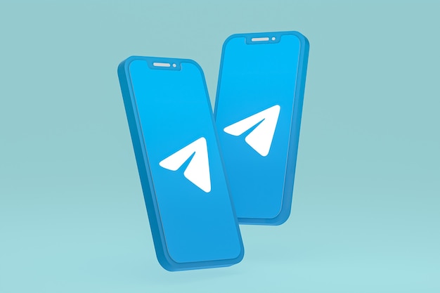 Icona di Telegram sullo schermo dei telefoni cellulari 3d render