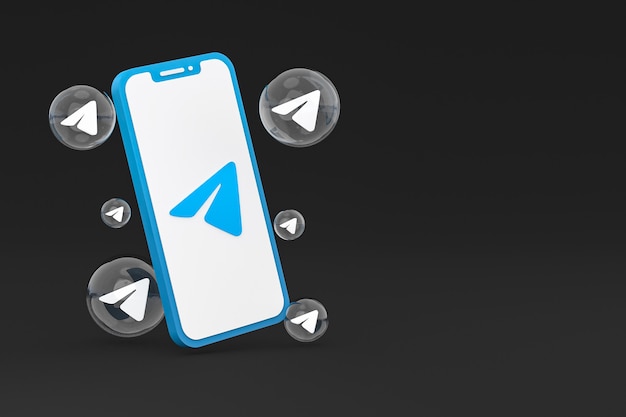 Icona di Telegram sullo schermo dei telefoni cellulari 3d render