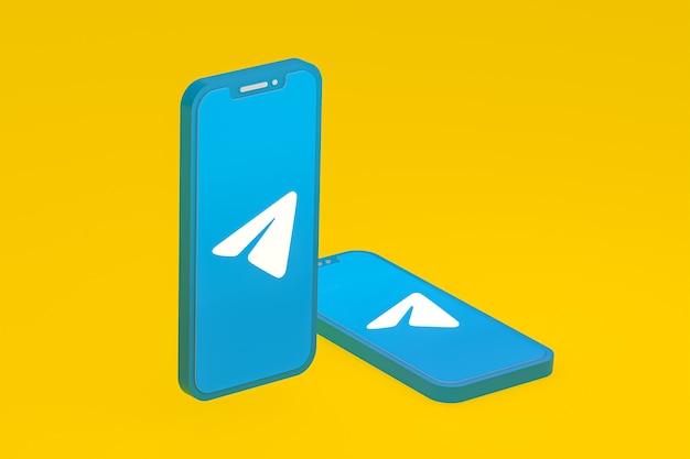 Icona di Telegram sullo schermo dello smartphone o del telefono cellulare 3d render
