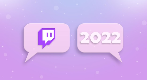 Icona di Twitch e nuovo anno 2022 sul fumetto 3d